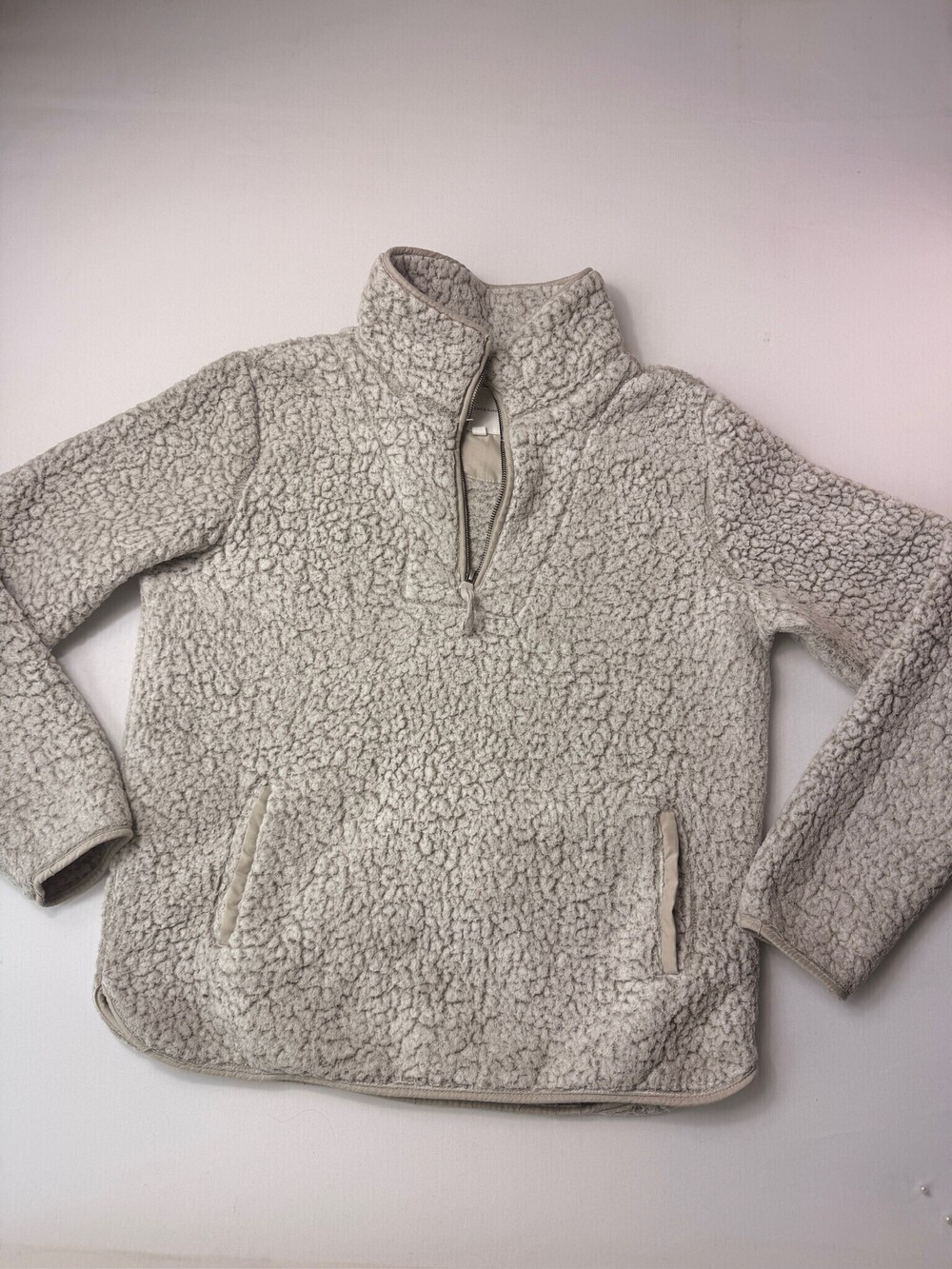 Thread & Supply Frosted Sherpa Quarter Zip Pullover Size L Cream - Picture 2 of 7